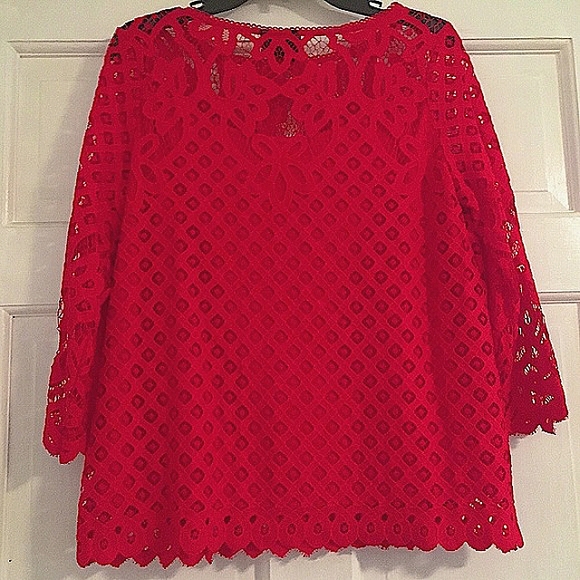 NWOT Rafaella Red Lace Top w/Solid Inside Cami (M) - Picture 6 of 8